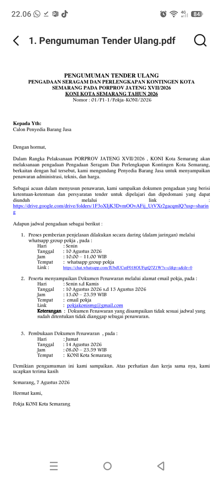 TENDER ULANG PENGADAAN BARANG